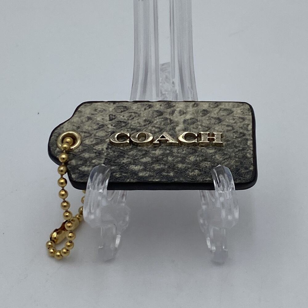 Coach Hang Tag RARE Snake Print Raised Metal Logo 2” X 1” Gold Chain Bag Charm